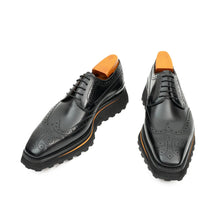 Load image into Gallery viewer, Thick-soled calfskin formal brogue derby shoes Black
