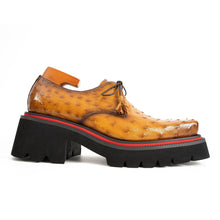 Load image into Gallery viewer, Thick-soled ochre ostrich leather Derby shoes