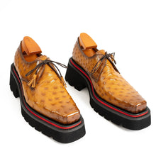 Load image into Gallery viewer, Thick-soled ochre ostrich leather Derby shoes