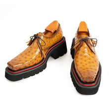 Load image into Gallery viewer, Thick-soled ochre ostrich leather Derby shoes