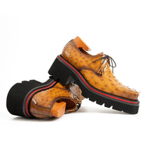 Load image into Gallery viewer, Thick-soled ochre ostrich leather Derby shoes