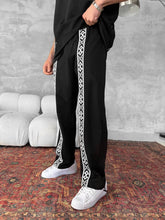 Load image into Gallery viewer, Unisex Cotton Joggers with Side Pattern / Black Streetwear Pants