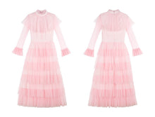 Load image into Gallery viewer, Vintage high neck Layered Ruffle tutu Skirt tulle prom dress with sleeves