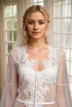 Load image into Gallery viewer, Pearl Beaded Lace Hem Long Robe with Satin Nightgown