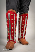 Load image into Gallery viewer, Splinted Suede Leather Greaves Red