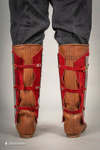 Load image into Gallery viewer, Splinted Suede Leather Greaves Red