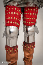 Load image into Gallery viewer, Splinted Leg Armour Suede Leather Red