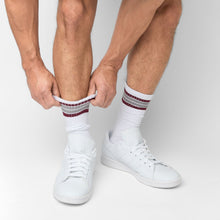 Load image into Gallery viewer, White Maroon 4 Stripe Casual Crew Socks