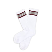 Load image into Gallery viewer, White Maroon 4 Stripe Casual Crew Socks