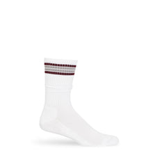 Load image into Gallery viewer, White Maroon 4 Stripe Casual Crew Socks