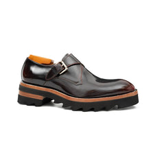 Load image into Gallery viewer, Wine Red Leather Monk Strap Shoes with Chunky Soles