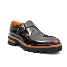 Load image into Gallery viewer, Wine Red Leather Monk Strap Shoes with Chunky Soles