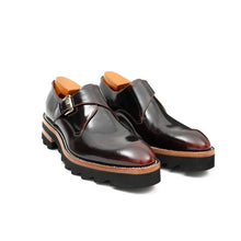 Load image into Gallery viewer, Wine Red Leather Monk Strap Shoes with Chunky Soles