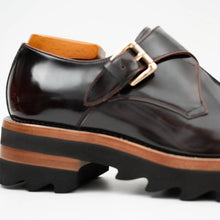 Load image into Gallery viewer, Wine Red Leather Monk Strap Shoes with Chunky Soles