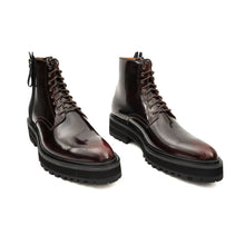 Load image into Gallery viewer, Wine Red Side-Zip Combat Boot