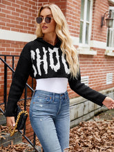 Load image into Gallery viewer, Women’s Halloween Letter Jacquard Cropped Hoodie Sweater | NCS