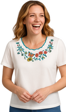 Load image into Gallery viewer, Women's Scalloped Neckline Embellished Tee