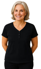 Load image into Gallery viewer, Women's V-neck Short Sleeve Tshirt with A Three Button Placket