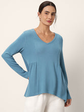 Load image into Gallery viewer, Wool-Blend Sweetheart Pleated Long Sleeve Top AMBER