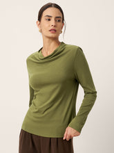 Load image into Gallery viewer, Wool Cowl Drape Stretch Long Sleeve Top INEKE