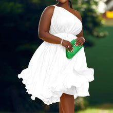 Load image into Gallery viewer, Luxe Couture Ruffle Midi Dress with Flowing Pleats for Effortless Elegance