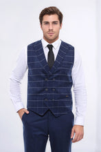 Load image into Gallery viewer, Double Breasted Plaid Blue Men Vest - Wessi