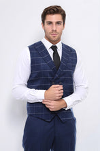 Load image into Gallery viewer, Double Breasted Plaid Blue Men Vest - Wessi