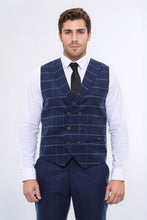 Load image into Gallery viewer, Double Breasted Plaid Blue Men Vest - Wessi
