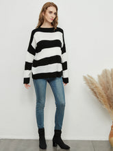 Load image into Gallery viewer, Women Striped Knitted Sweater Crew Neck Long Sleeve Casual Comfy Pullover Tops