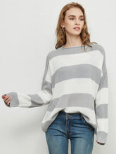 Load image into Gallery viewer, Women Striped Knitted Sweater Crew Neck Long Sleeve Casual Comfy Pullover Tops