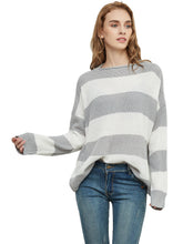 Load image into Gallery viewer, Women Striped Knitted Sweater Crew Neck Long Sleeve Casual Comfy Pullover Tops