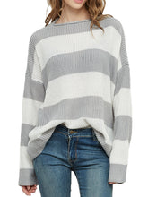 Load image into Gallery viewer, Women Striped Knitted Sweater Crew Neck Long Sleeve Casual Comfy Pullover Tops