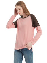 Load image into Gallery viewer, Casual Crewneck Sweatshirts Long Sleeve Color Block Blouses Side Slit Pullover Tops