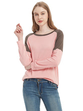 Load image into Gallery viewer, Casual Crewneck Sweatshirts Long Sleeve Color Block Blouses Side Slit Pullover Tops