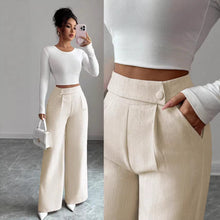 Load image into Gallery viewer, Women's High-Waist Straight-Leg Pants – Solid Color Button Detail Full Length