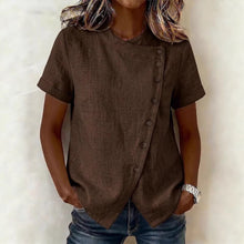 Load image into Gallery viewer, Women's Cross-Neckline Asymmetrical Hem Cotton Linen Top – Loose Fit