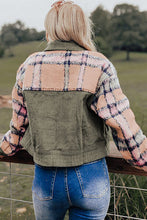 Load image into Gallery viewer, Plaid Corduroy Flap Pockets Button Up Jacket Trendy Outerwear With Classic Flap Pockets For Casual Comfort