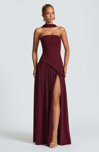Load image into Gallery viewer, Cherry Lacquer Maliyah Maxi Dress with Chiffon Skirt & Scarf