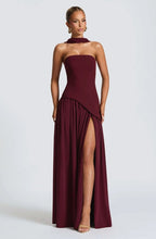 Load image into Gallery viewer, Cherry Lacquer Maliyah Maxi Dress with Chiffon Skirt & Scarf