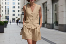 Load image into Gallery viewer, Women’s Cotton Linen Sleeveless Vest Top and Shorts Set