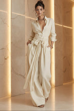 Load image into Gallery viewer, Women's Linen Long Sleeve Shirt & High-Waist Wide-Leg Pants Set with Tie Belt