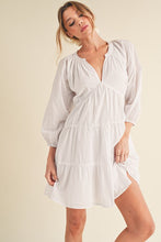 Load image into Gallery viewer, Notched Balloon Sleeve Comfortable Tiered Mini Dress For Women – Elegant & Trendy Design with Playful Balloon Sleeves and Tiered Detailing