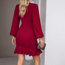 Load image into Gallery viewer, Women's Puff Long Sleeve Dresses Fashion Graceful Solid Color Slim Hip-covering Short Dress Womens Clothing