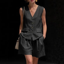 Load image into Gallery viewer, Women’s Cotton Linen Sleeveless Vest Top and Shorts Set