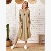 Load image into Gallery viewer, Women's Cotton Maxi Dress – Solid Color Long Sleeve A-Line with Pockets