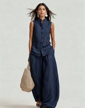 Load image into Gallery viewer, Women's Stand Collar Sleeveless Top & High-Waist Wide-Leg Pants Set