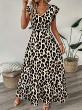 Load image into Gallery viewer, Women's V-Neck Floral Print A-Line Midi Dress – High Waist Sleeveless