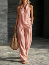 Load image into Gallery viewer, Women's Striped Sleeveless Top & Wide-Leg Pants Set – Fashionable 2-Piece