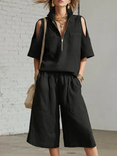 Load image into Gallery viewer, Short-Sleeve Shirt & Loose Shorts Two-Piece Set