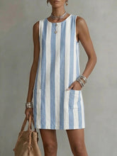 Load image into Gallery viewer, Women's Striped Color-Block Sleeveless Mini Dress – Loose Fit